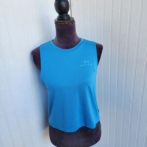 Under Armour Rush Women’s Blue Cropped Muscle Tank Top Loose Fit Sleveless XS